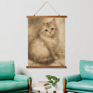 Tapisserie murale vintage aquarelle chaton