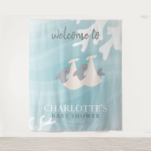 Tapisserie pour Baby Shower Jumeaux Bébé Requin Do (Devant)