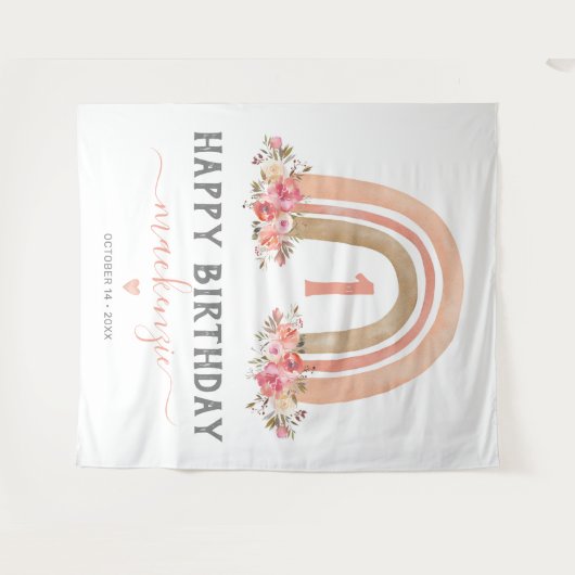 Tapisserie premier anniversaire fille bohème arc-e (Devant (Horizontal))