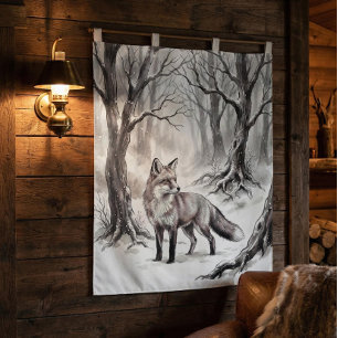 Tapisserie Renard d'Hiver Art de la Forêt enneig