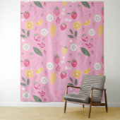 Tapisserie Rose Fraise & Florale (En situation)