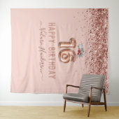 Tapisserie Rose Gold Pink Joyeux 16e Anniversaire (En situation (horizontale))