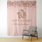 Tapisserie Rose Gold Pink Joyeux 16e Anniversaire (En situation)