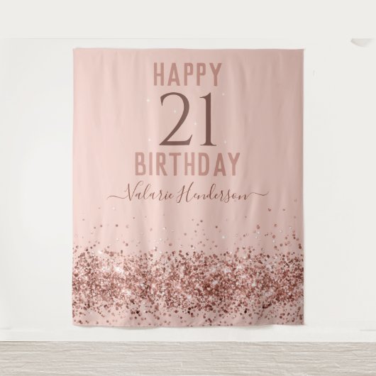 Tapisserie Rose Gold Pink Joyeux 21e Anniversaire (Devant)