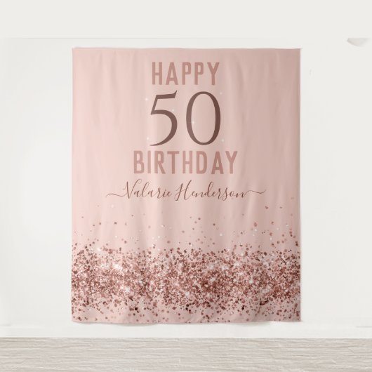 Tapisserie Rose Gold Pink Joyeux 50e Anniversaire (Devant)