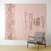 Tapisserie Rose Gold Rose Clair Joyeux 15e Anniver (En situation (horizontale))