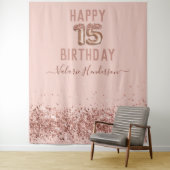Tapisserie Rose Gold Rose Joyeux 15e Anniversaire (En situation)