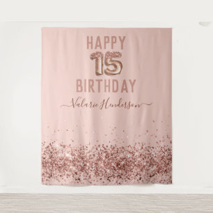 Tapisserie Rose Gold Rose Joyeux 15e Anniversaire