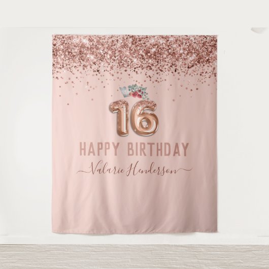 Tapisserie Rose Gold Rose Joyeux 16e Anniversaire (Devant)