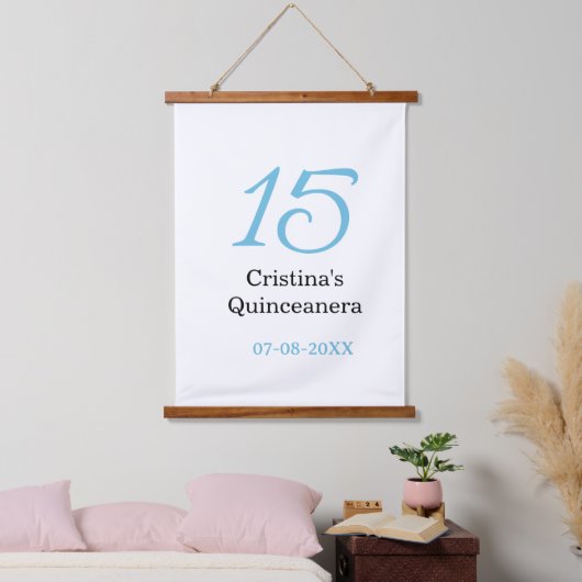 Tapisserie Suspendue 15th quinceanera birthday blue black bold letter n (Chambre à coucher)