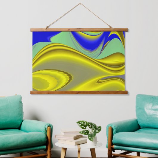 Tapisserie Suspendue 3D Abstrait en or jaune bleu vert (Salon)
