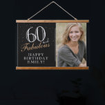 Tapisserie Suspendue 60 et fabuleux Elegant Black 60th Birthday Photo<br><div class="desc">60 et fabuleux Elegant Black 60e Anniversaire Photo Hanging Tapestry. 60 et texte fabuleux en script tendance avec un nom sur un arrière - plan noir. Personnalisez-le avec votre photo, votre nom et l'âge, et faites votre propre décor de fête d'anniversaire. C'est un grand signe et un décor pour la...</div>