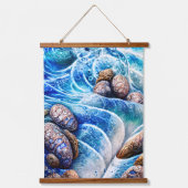 Tapisserie Suspendue Abstrait Blue Ocean Wave Marble Agate Gold Art (Recto 2)