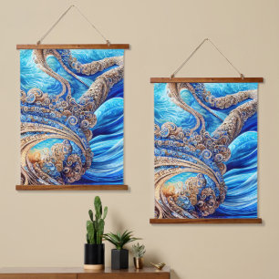Tapisserie Suspendue Abstrait Blue Ocean Waves Ornate Surrealism Art