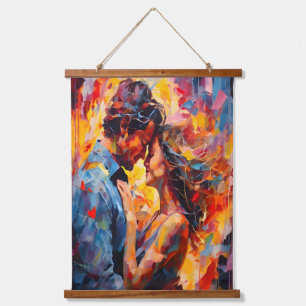 Tapisserie Suspendue Abstrait Expressionniste de l'Étreinte Romantique