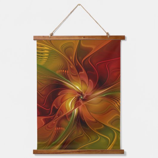 Tapisserie Suspendue Abstrait Rouge Orange Brown Vert Fractal Art Flowe (Recto)