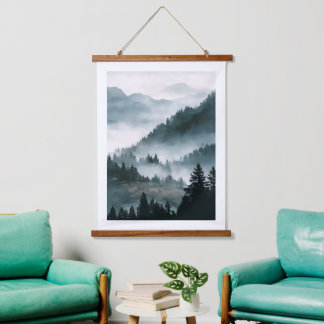 Tapisserie Suspendue Affiche de la forêt de montagne brumeuse