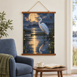 Tapisserie Suspendue Aigrette blanche au clair de lune Golden Moon Wetl