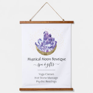 Tapisserie Suspendue Améthyste Crystal Cluster Or Croissant Lune Mystiq