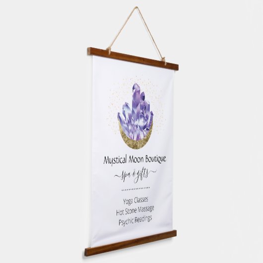 Tapisserie Suspendue Améthyste Crystal Cluster Or Croissant Lune Mystiq (Angulaire)