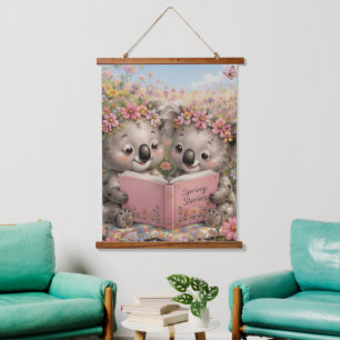 Tapisserie Suspendue Amis koalas lisant des histoires de printemps dans