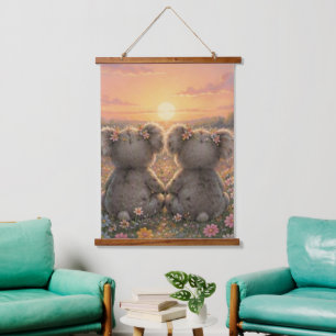 Tapisserie Suspendue Amis koalas regardant ensemble un beau coucher de
