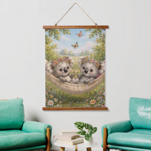 Tapisserie Suspendue Amis koalas se relaxant dans un hamac dans des fle