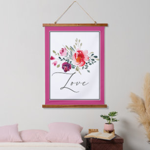 Tapisserie Suspendue Amour aquarelle rouge floral