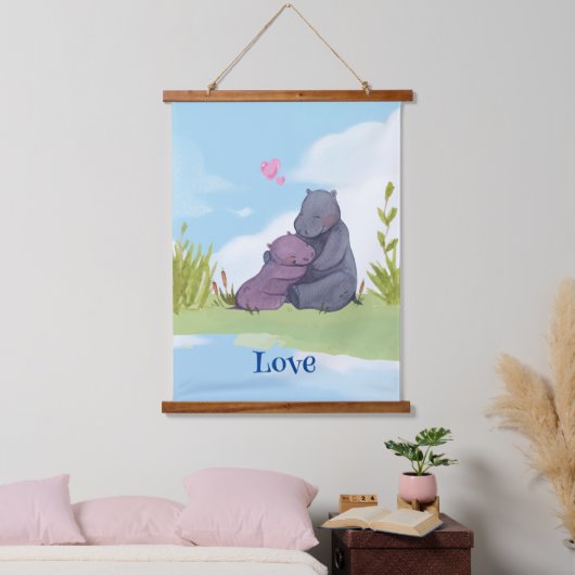 Tapisserie Suspendue Amour, Baby Hippo et sa mère (Chambre à coucher)