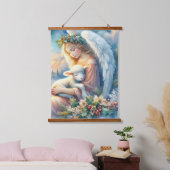 Tapisserie Suspendue Ange de Noël avec agneau en paix en hiver (Chambre à coucher)