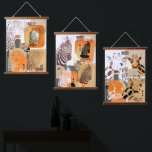 Tapisserie Suspendue Animaux sauvages Tonalité Terre Art Pop Abstrait m<br><div class="desc">Mur abstrait d'animaux sauvages moderne accroché à la girafe africaine,  zèbre et jaguar sud-américain et formes organiques dans le style portrait pop art. Conception de médias mixtes cool dans les tons terre de sable doré beige brûlé orange et vert.</div>