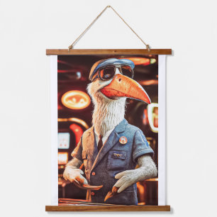 TAPISSERIE SUSPENDUE ANNONCE DE JEU PELICAN KENO. MASQUE DE PORTE