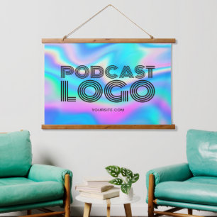 Tapisserie Suspendue Aqua Blue Iridescente Rainbow Modern Podcast Logo