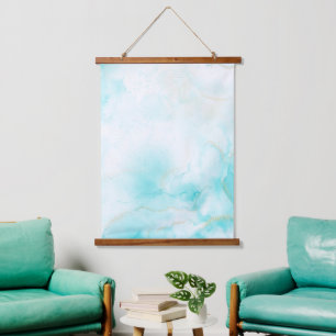 Tapisserie Suspendue Aqua Gold moderne Encre d'alcool Art Aquarelle Océ