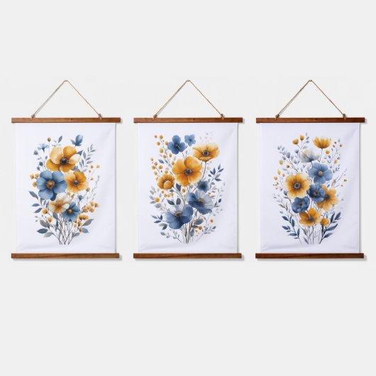 Tapisserie Suspendue Aquarelle bleu orange Floral Boho (Tripler)
