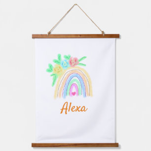 Tapisserie Suspendue Aquarelle colorée arc-en-ciel boho floral ajouter 
