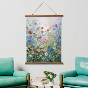 Tapisserie Suspendue Aquarelle Fleurs sauvages colorés, Élégant