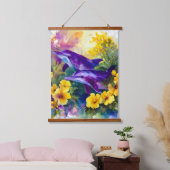 Tapisserie Suspendue Aquarelle Océan Dauphins Fleurs Tropicales (Chambre à coucher)