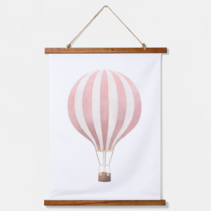 Tapisserie Suspendue Aquarelle rose Hot Air Balloon Nursery
