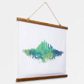 Tapisserie Suspendue Aquarelle Skyline de Chicago en bleu et vert (Angulaire)