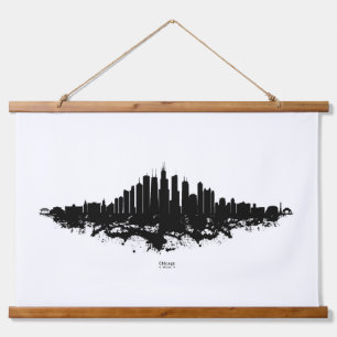 Tapisserie Suspendue Aquarelle Skyline de Chicago noir et blanc