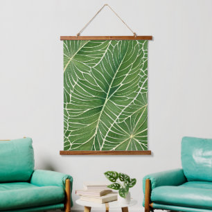 Tapisserie Suspendue Aquarelle Vert Feuilles tropicaux