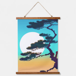 Tapisserie Suspendue Arbre Cypress et Pleine lune