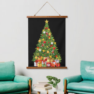 Tapisserie Suspendue Arbre de Noël d'or et présente une bande murale de