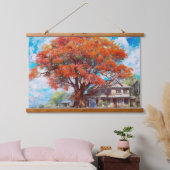 Tapisserie Suspendue Arbre rustique Royal Poinciana dans l'aquarelle de (Chambre à coucher)
