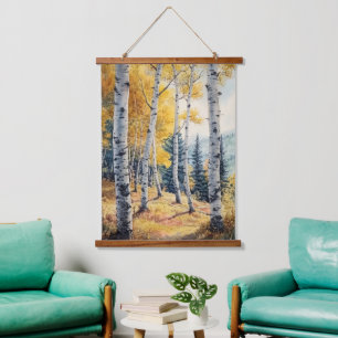Tapisserie Suspendue Arbres de bouleau d'automne Paysage de la nature A