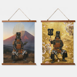 Tapisserie Suspendue Armure de samouraï Toyotomi Hideyoshi Fuji rouge e