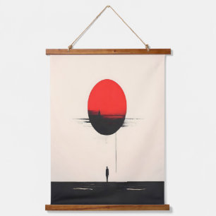 Tapisserie Suspendue Art abstrait minimaliste Soleil rouge et Solitude