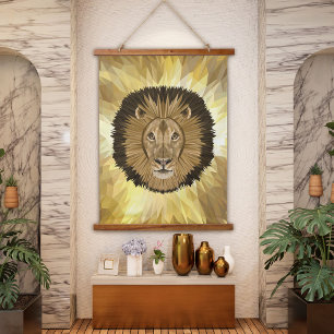 Tapisserie Suspendue Art animalier polygonal moderne du lion sauvage af