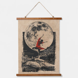 Tapisserie Suspendue Art de la Pleine lune Red Ninja Style Vintage Wa